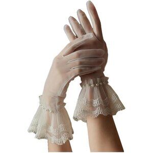 Women's Formal Evening White Tulle Puff Gloves Wedding Party Tea Cosplay Costume
